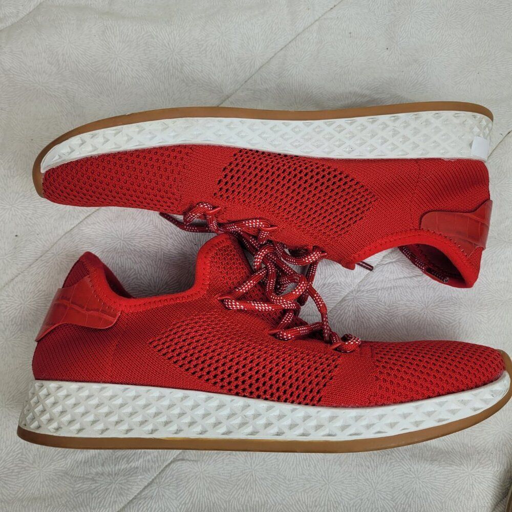 Urban Sport by J/Slide red mesh knit sport sneakers with white soles Ophelia  7 - Picture 7 of 10